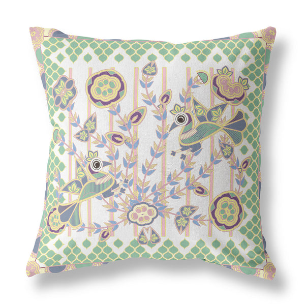 Homeroots 28" X 28" Yellow And White Peacock Blown Seam Floral Indoor Outdoor Throw Pillow   481933
