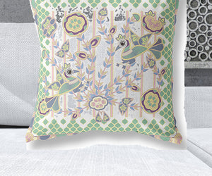 Homeroots 28" X 28" Yellow And White Peacock Blown Seam Floral Indoor Outdoor Throw Pillow   481933