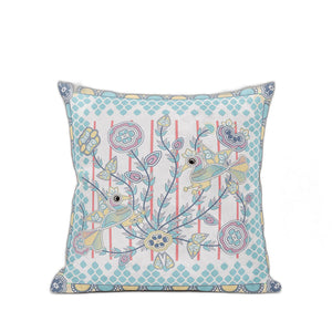 Homeroots 26" X 26" White And Yellow Bird Blown Seam Floral Indoor Outdoor Throw Pillow   481937