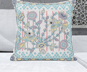 Homeroots 26" X 26" White And Yellow Bird Blown Seam Floral Indoor Outdoor Throw Pillow   481937