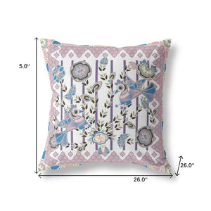 Homeroots 26" X 26" Black And White Peacock Blown Seam Floral Indoor Outdoor Throw Pillow   481947