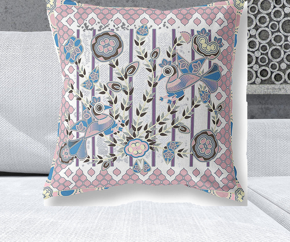 Homeroots 26" X 26" Black And White Peacock Blown Seam Floral Indoor Outdoor Throw Pillow   481947