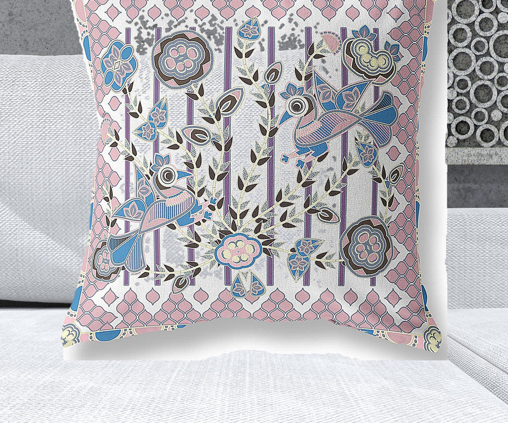 Homeroots 28" X 28" Black And White Peacock Blown Seam Floral Indoor Outdoor Throw Pillow   481948