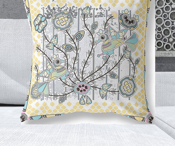 Homeroots 28" X 28" Gray And White Peacock Blown Seam Floral Indoor Outdoor Throw Pillow   481953