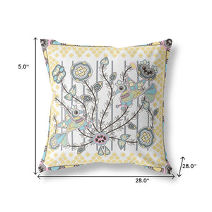 Homeroots 28" X 28" Gray And White Peacock Blown Seam Floral Indoor Outdoor Throw Pillow   481953