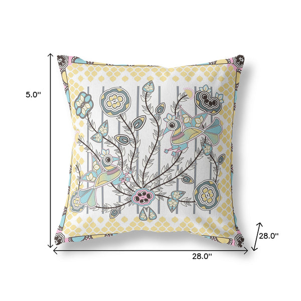 Homeroots 28" X 28" Gray And White Peacock Blown Seam Floral Indoor Outdoor Throw Pillow   481953