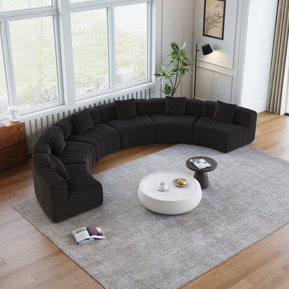 English Elm Chenille Modular Curved Sectional Sofa Sculptural Semi Circle Design for Living Rooms Black W834S00583