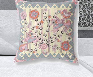 Homeroots 26" X 26" Yellow Peacock Blown Seam Floral Indoor Outdoor Throw Pillow   481962