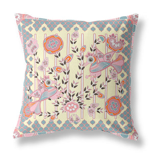 Homeroots 28" X 28" Yellow Peacock Blown Seam Floral Indoor Outdoor Throw Pillow   481963