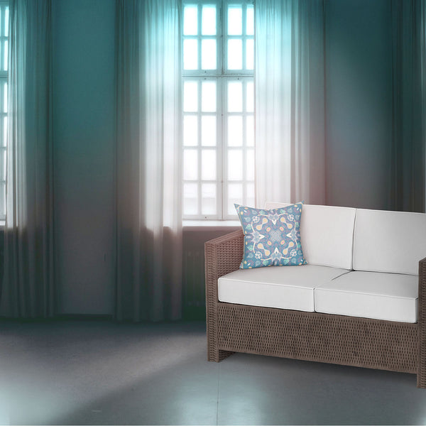 Homeroots 26" X 26" Aqua Blown Seam Paisley Indoor Outdoor Throw Pillow   481967