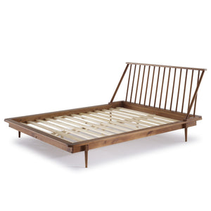 English Elm Walker Edison - Mid-Century Solid Pine Queen Platform Bed with Spindle Headboard, Tapered Legs & No Box Spring Needed Caramel 94 L x 16 W x 6 H B185P169399