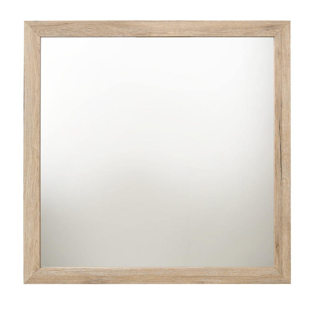 English Elm Miquell Square Wall Mirror with Detailed Molding Frame, 35" Inner Glass, Sleek Non-Beveled Edge Natural 43 L x 43 W x 2 H B2726P261890