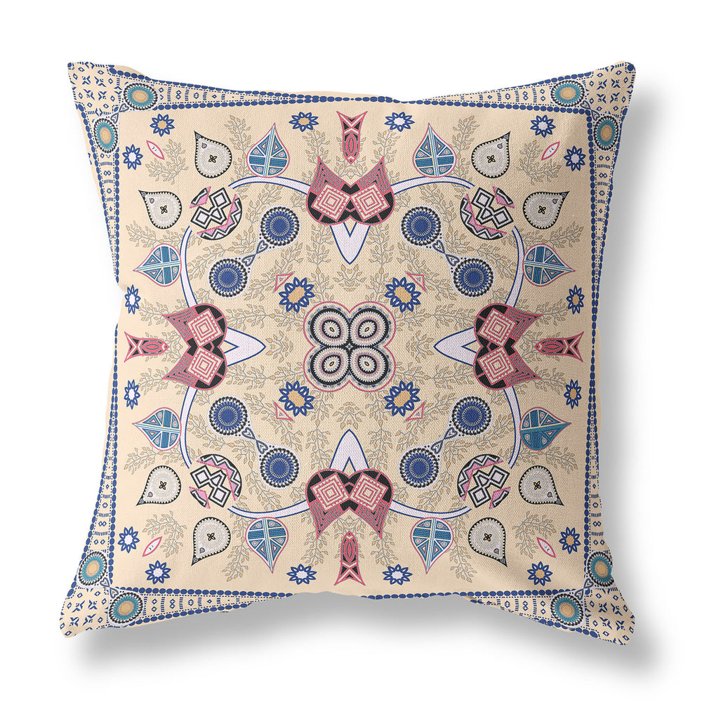Homeroots 26" X 26" Beige Blown Seam Paisley Indoor Outdoor Throw Pillow   481982