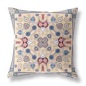 Homeroots 28" X 28" Beige Blown Seam Paisley Indoor Outdoor Throw Pillow   481983