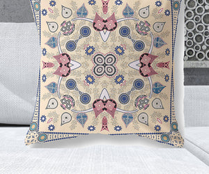 Homeroots 28" X 28" Beige Blown Seam Paisley Indoor Outdoor Throw Pillow   481983