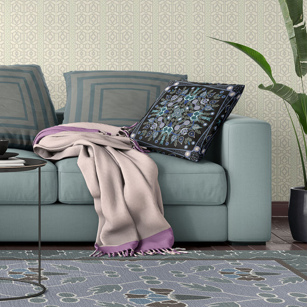 Homeroots 26" X 26" Black And Blue Blown Seam Floral Indoor Outdoor Throw Pillow   481987