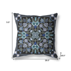 Homeroots 28" X 28" Black And Blue Blown Seam Floral Indoor Outdoor Throw Pillow   481988