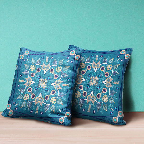 Homeroots 26" X 26" Blue And Beige Blown Seam Floral Indoor Outdoor Throw Pillow   481992