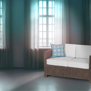 Homeroots 26" X 26" Blue And Beige Blown Seam Floral Indoor Outdoor Throw Pillow   481992