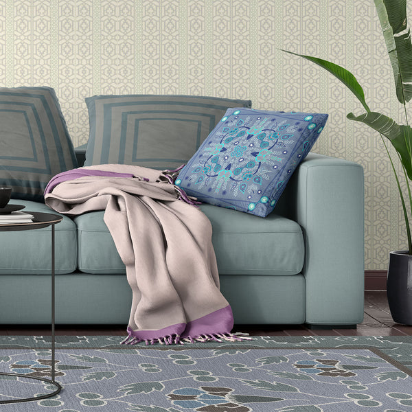 Homeroots 26" X 26" Dark Blue Blown Seam Floral Indoor Outdoor Throw Pillow   481997