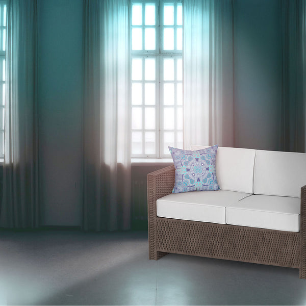 Homeroots 26" X 26" Dark Blue Blown Seam Floral Indoor Outdoor Throw Pillow   481997