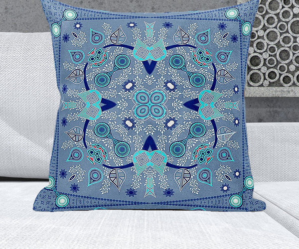 Homeroots 26" X 26" Dark Blue Blown Seam Floral Indoor Outdoor Throw Pillow   481997