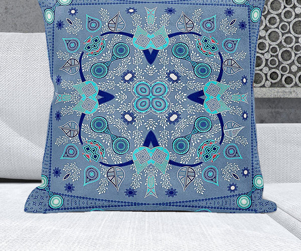 Homeroots 28" X 28" Dark Blue Blown Seam Floral Indoor Outdoor Throw Pillow   481998