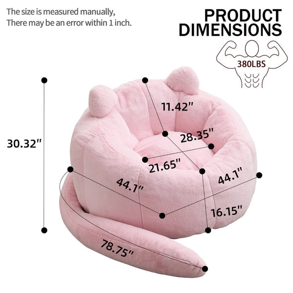 English Elm Cat-shaped Bean Bag Sofa with Sculptural Tail Armrest for Playful Living Spaces Pink W2311P457294