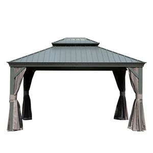 English Elm 10' X 12' Hardtop Gazebo - Durable Steel Roof, Aluminum Frame, Curtains & Netting For Outdoor Comfort W1859S00156
