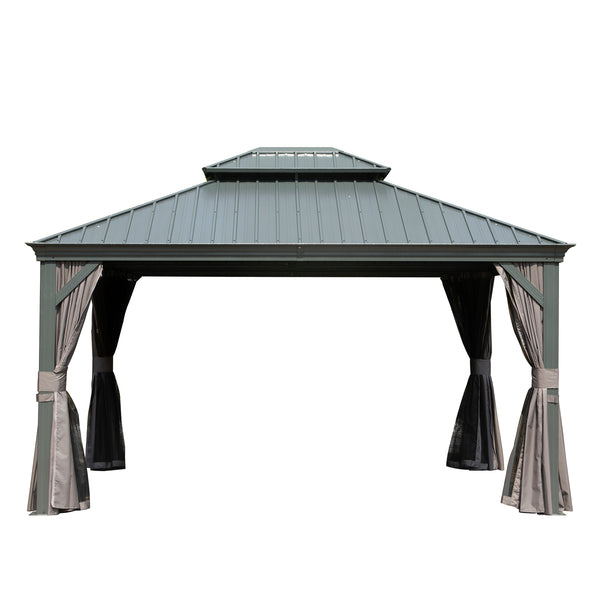 English Elm 10' X 12' Hardtop Gazebo - Durable Steel Roof, Aluminum Frame, Curtains & Netting For Outdoor Comfort W1859S00156