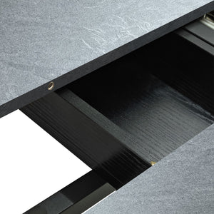 English Elm Retro Extendable Dining Set with Metal Frame and 4 Steel Chairs, Space-Saving Modern Farmhouse Elegance Black+Gery W757S00034