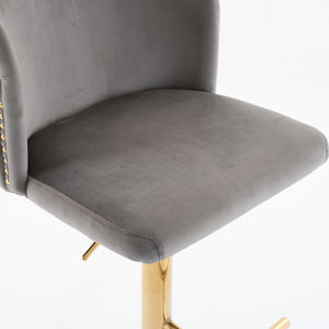 English Elm A&A Luxe Velvet Swivel Barstool with Gold-Plated 17.7" Base, Tufted Back, Ergonomic Waist Support Gray W1143P204046