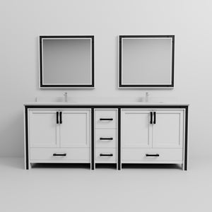 English Elm White Double Bath Vanity 84 in. W x 22 in. D with White Quartz Top, Chrome Faucet & Dual 34" Mirrors Durable B2731S01135
