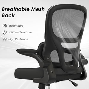 English Elm Office Mesh Ergonomic Chair with Tailored Lumbar Support, Flip Armrests, Breathable Mesh, 350lb Capacity, Adjustable Tilt and Height Black T3623P380856