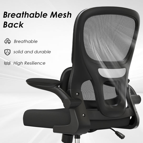 English Elm Office Mesh Ergonomic Chair with Tailored Lumbar Support, Flip Armrests, Breathable Mesh, 350lb Capacity, Adjustable Tilt and Height Black T3623P380856