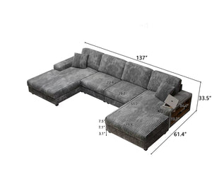 English Elm Convertible U-Shaped Sofa With Storage, Modern Corduroy 4-Seat Lounge For Cozy Living Rooms W1793S00028