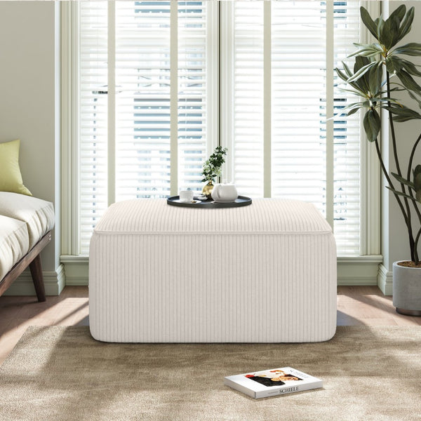 English Elm Upholstered Corduroy Square Ottoman Plywood Frame Sectional Footrest for Living Room Beige N757P414087I