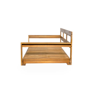 English Elm TOPMAX Acacia Wood Twin Porch Swing Bed Frame with High Back, 350lb Capacity & 118" Hemp Ropes Natural N717P265795A