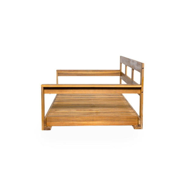 English Elm TOPMAX Acacia Wood Twin Porch Swing Bed Frame with High Back, 350lb Capacity & 118" Hemp Ropes Natural N717P265795A