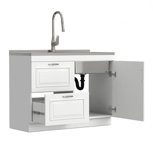 English Elm Hennessy Shaker Cabinet Utility Sink Stainless Steel Basin Laundry Room Setup B136P427218