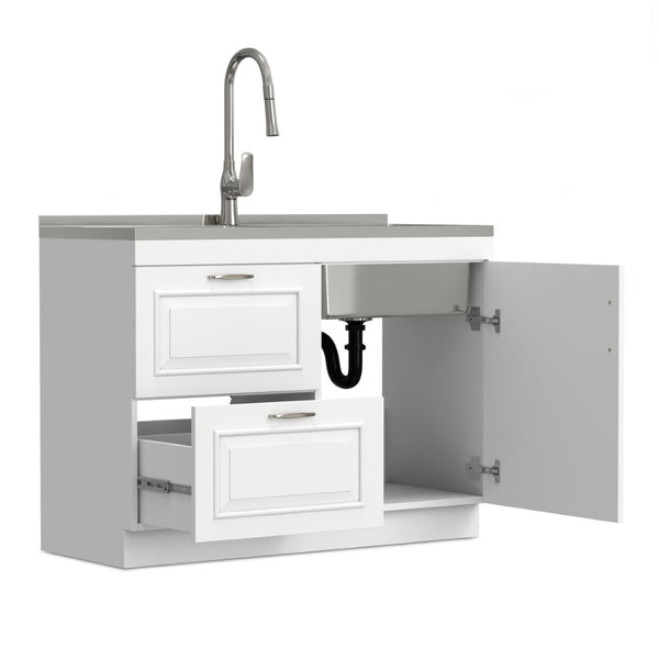 English Elm Hennessy Shaker Cabinet Utility Sink Stainless Steel Basin Laundry Room Setup B136P427218