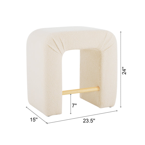 English Elm Christopher Knight Home® - 24''Boucle Modern Inverted U-Shape Stool Set of 2 — Cream Bouclé Upholstery, Rubberwood Legs, 24" Seat N780P187017C