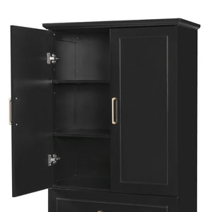 English Elm 72.2'' Tall Freestanding Bathroom Cabinet with 3 Drawers, Adjustable Shelf, Soft-Close Doors, Modern Elegant Design Black N729P296769B
