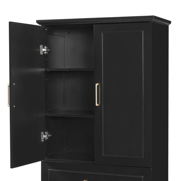 English Elm 72.2'' Tall Freestanding Bathroom Cabinet with 3 Drawers, Adjustable Shelf, Soft-Close Doors, Modern Elegant Design Black N729P296769B