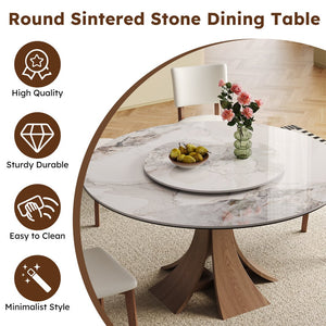 English Elm 59-Inch Modern Sintered Stone Dining Table Set With Rotating Turntable & 8 Chairs For Stylish Gatherings W509S00132