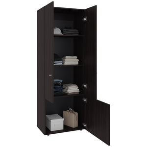 English Elm Home 3 Door Closet System - Stained Walnut Bedroom Storage with Hanging Rod, Adjustable Shelves, Durable Design B200P350345