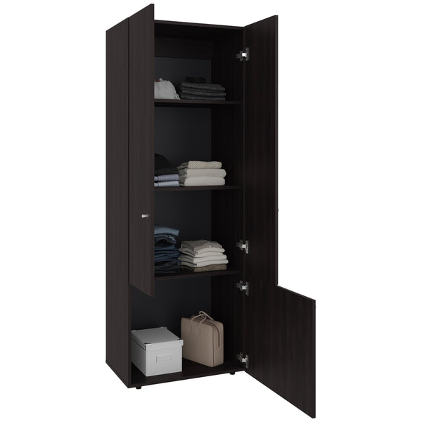 English Elm Home 3 Door Closet System - Stained Walnut Bedroom Storage with Hanging Rod, Adjustable Shelves, Durable Design B200P350345