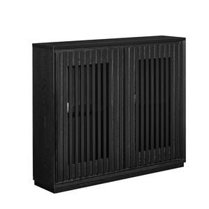 English Elm Mid Fluted Hollowed Sideboard Cabinet with Outlet Holes, Mid Century Storage Buffet for Entryway, Dining Black W1801P288511
