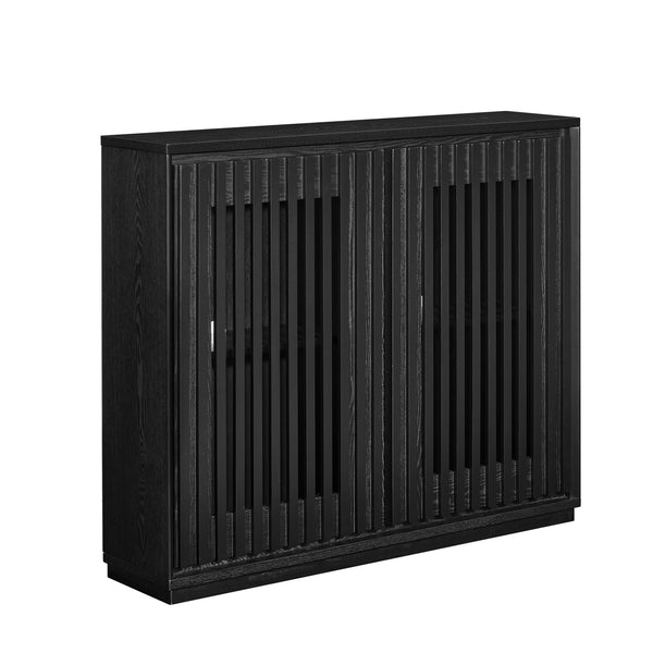 English Elm Mid Fluted Hollowed Sideboard Cabinet with Outlet Holes, Mid Century Storage Buffet for Entryway, Dining Black W1801P288511