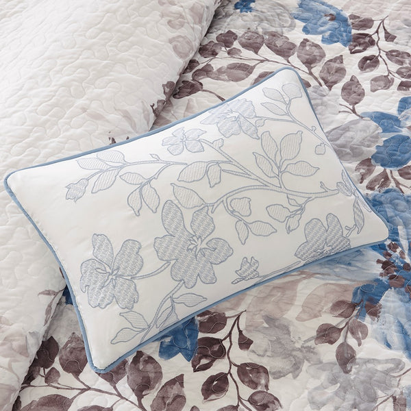 English Elm 6 Madison Park Luna Reversible Quilt Set Full/Queen – Watercolor Floral Center, Ivory Edges, 3 Pillows Blue 23.23 L x 18.11 W x 11.42 H B03597425